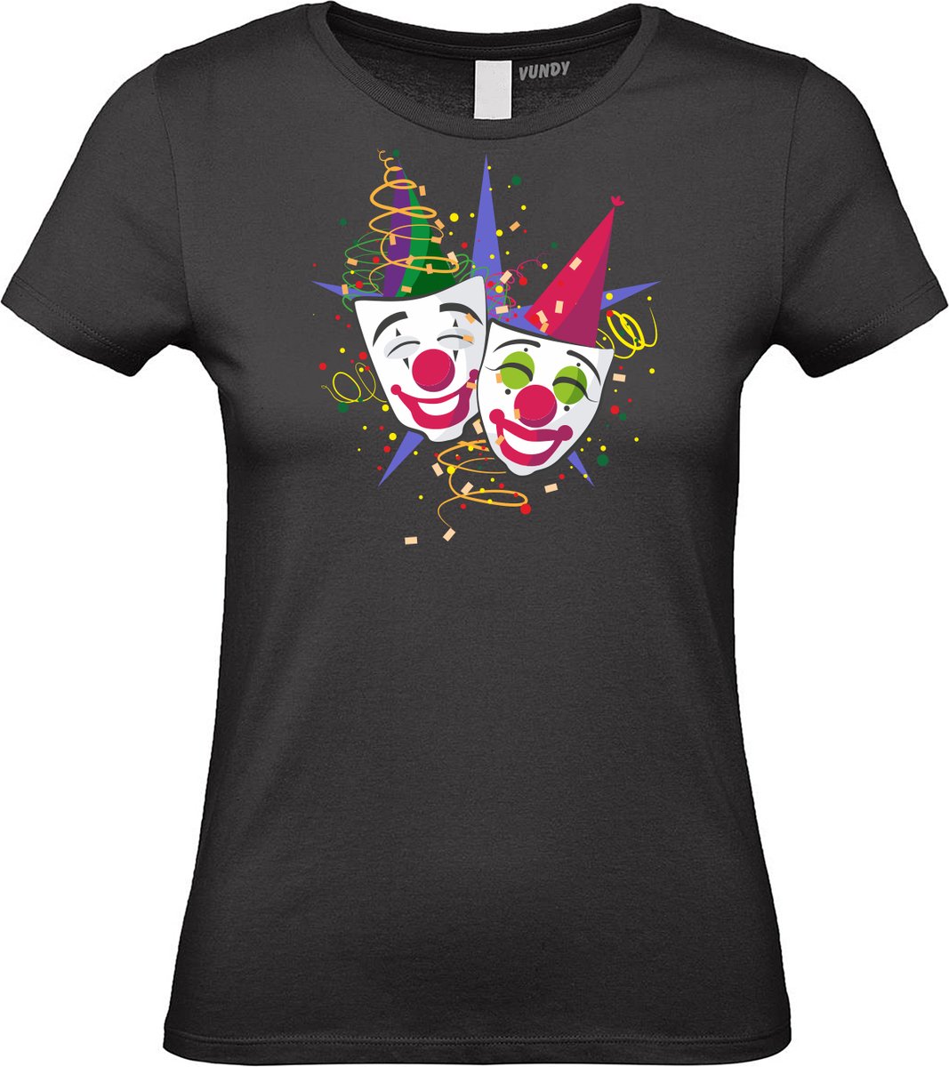 Dames T-shirt Carnaval Masker | Carnaval | Carnavalskleding Dames Heren | Zwart | maat L
